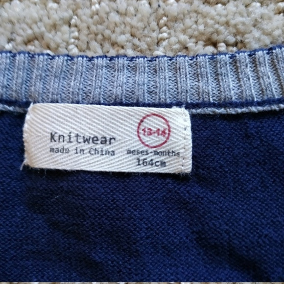 New Boys Cotton Sweater V neck formal navy 13-14 - Picture 3 of 3